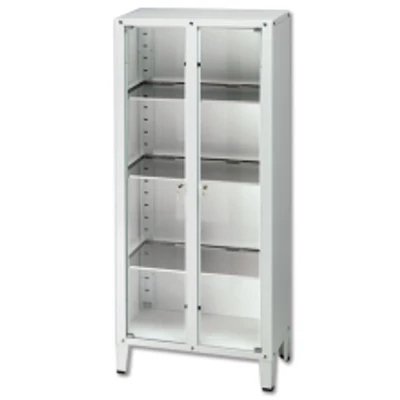 Műszer és gyógyszer szekrény - 2 ajtós- hőedzett üveggel 75x37x164 cm