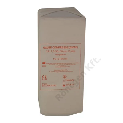 Mull lap nem steril 7,5x10 (30x40-ről) 16 réteg  100 db/doboz