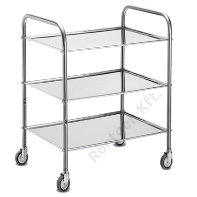 Műszerasztal rozsdamentes 3 pocos 60x40xh80 cm