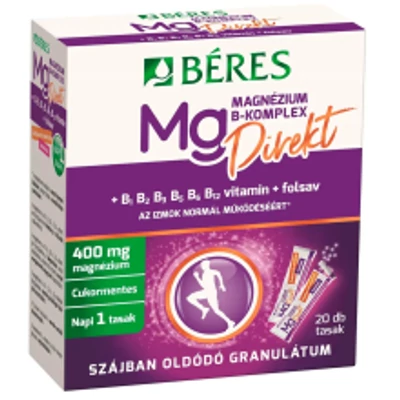 Béres Magnézium B-komplex Direkt szájban oldódó granulátum B2-, B3-, B5-, B6-, B12-vitaminok 20 db
